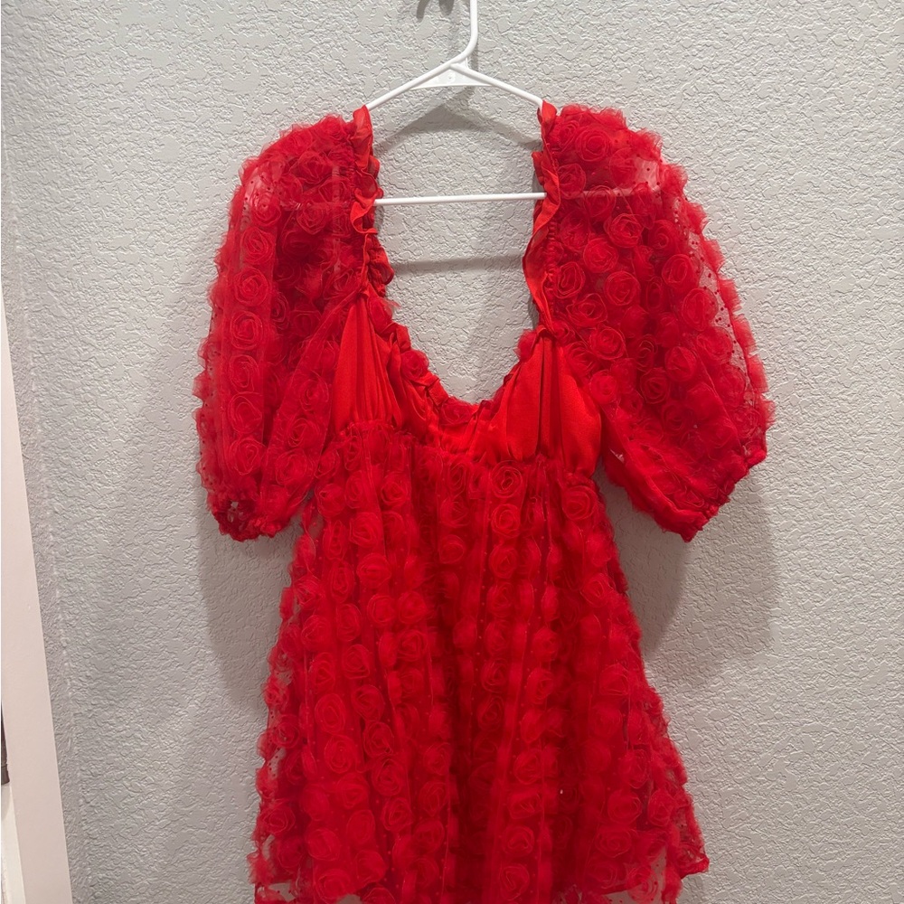 Red Floral Textured Dress For Love & Lemons